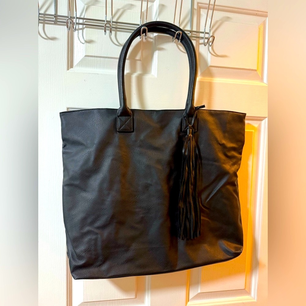 Chico's Black Faux Leather Handbag with Gold Accents